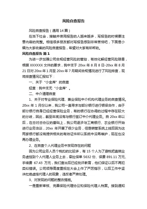 风险自查报告（通用14篇）