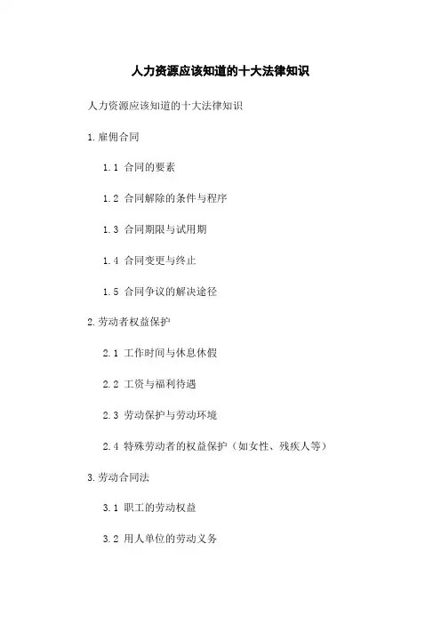 人力资源应该知道的十大法律知识