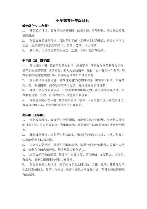 小学德育分年级目标