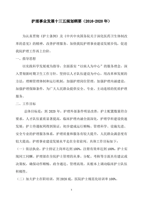 护理事业发展十三五规划纲要2016-2020年