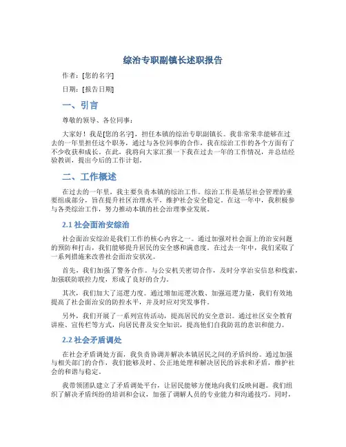 综治专职副镇长述职报告