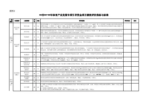 体育产业发展专项引导资金项目绩效评价指标与标准