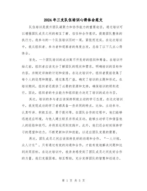 2024年三支队伍培训心得体会范文(2篇)