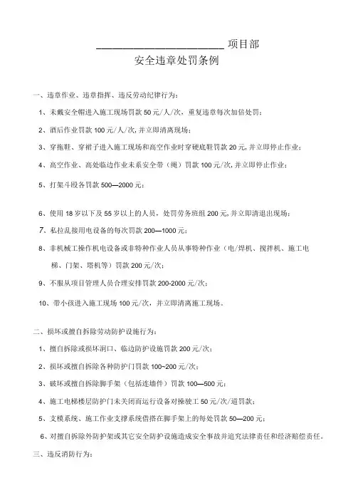 施工现场安全生产处罚制度(可参考合同约定的违约处罚措施)