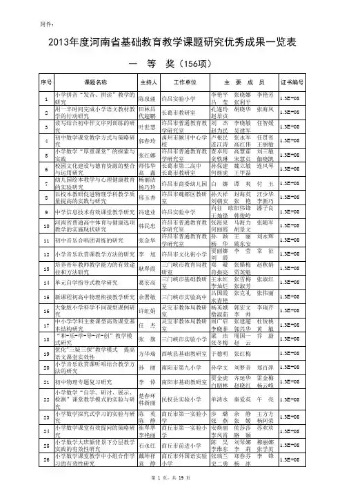 13省基础教研课题成果一览表