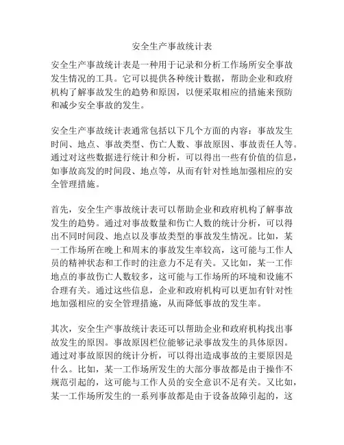 安全生产事故统计表
