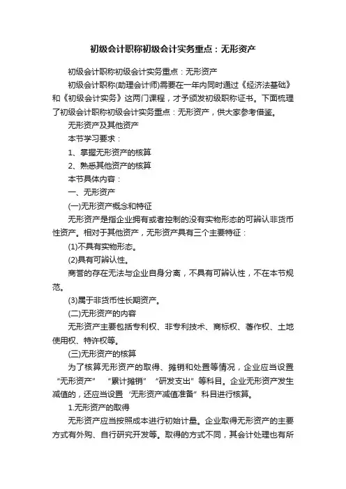 初级会计职称初级会计实务重点：无形资产