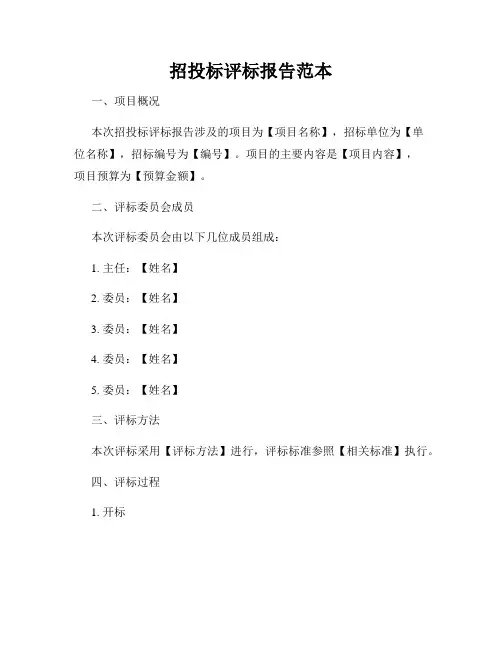 招投标评标报告范本