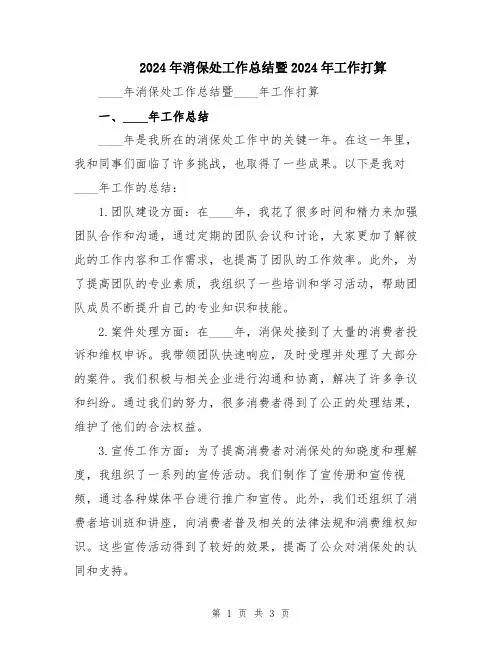 2024年消保处工作总结暨2024年工作打算