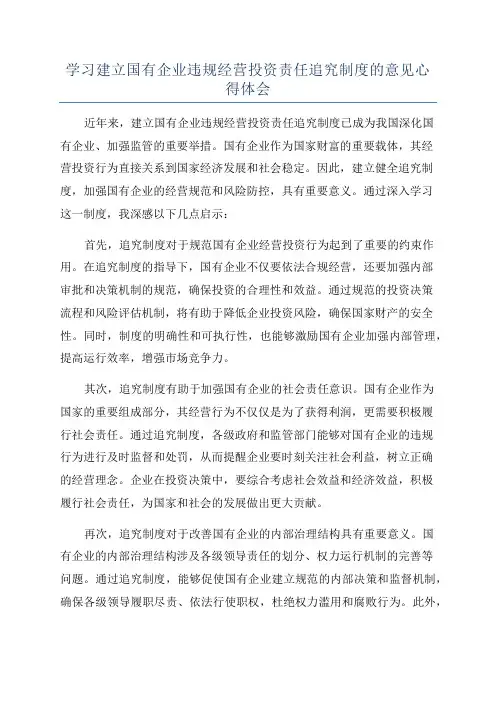 学习建立国有企业违规经营投资责任追究制度的意见心得体会