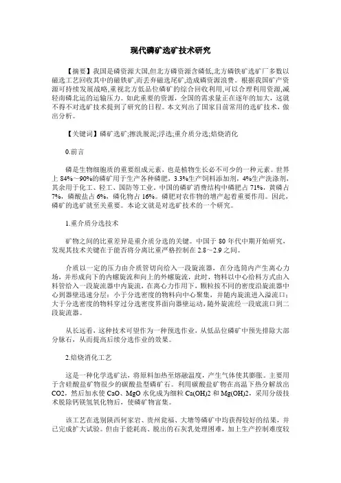 现代磷矿选矿技术研究