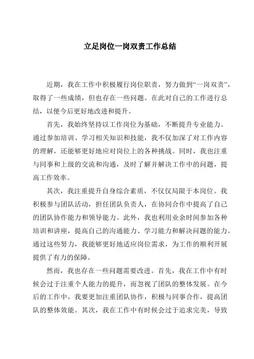 立足岗位一岗双责工作总结