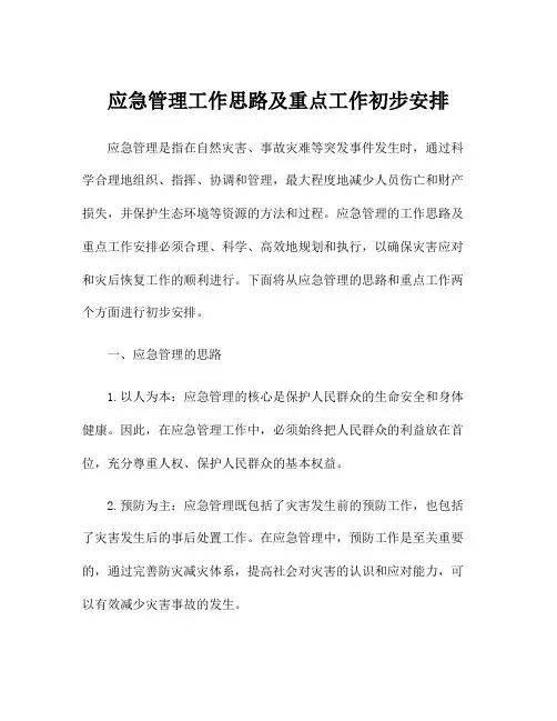 应急管理工作思路及重点工作初步安排