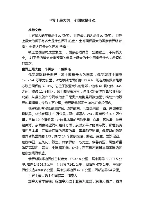 世界上最大的十个国家是什么