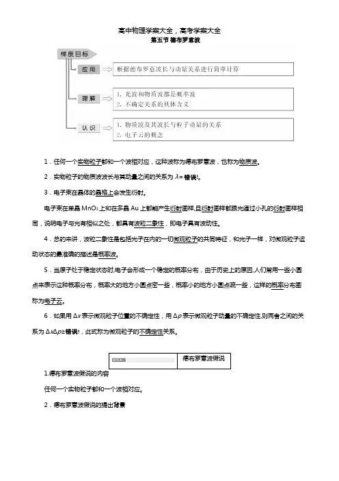 2020-2021学年高中物理粤教版选修3-5 第二章波粒二象性第五节德布罗意波教学案