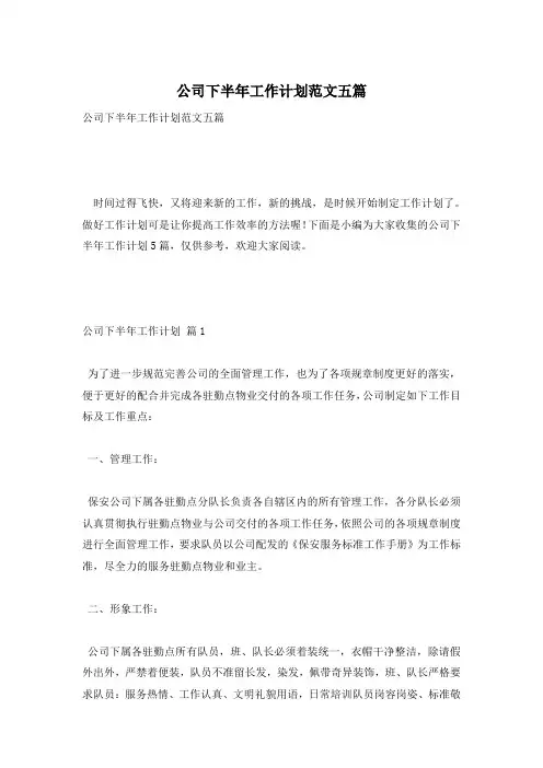 公司下半年工作计划范文五篇
