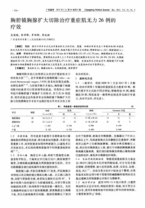 胸腔镜胸腺扩大切除治疗重症肌无力26例的疗效