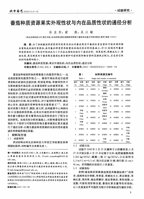 番茄种质资源果实外观性状与内在品质性状的通径分析