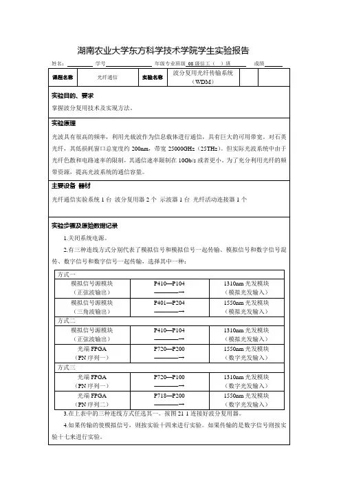 波分复用光纤传输系统(WDM)