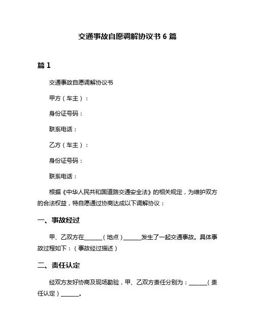 交通事故自愿调解协议书6篇