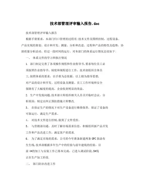 技术部管理评审输入报告.doc