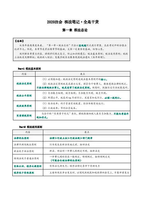 2020注会 税法笔记·全是干货 第一章税法总论