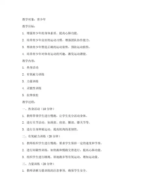 青少年体适能训练教案模板范文