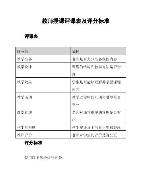 教师授课评课表及评分标准