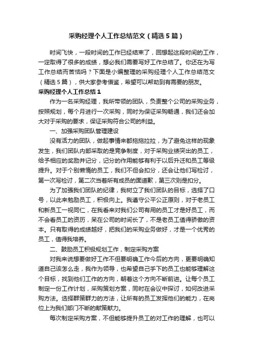 采购经理个人工作总结范文（精选5篇）