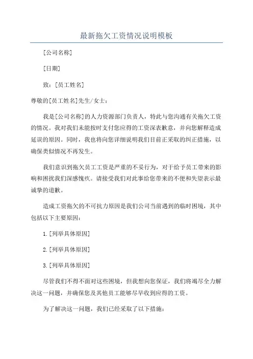 最新拖欠工资情况说明模板