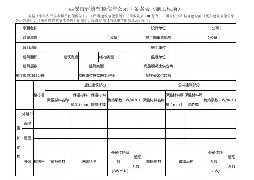 西安市建筑节能公示牌备案表(施工现场;注：请用 WPS 0ffice  2013打开)
