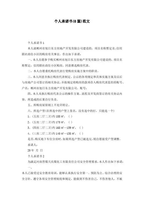 个人承诺书(6篇)范文