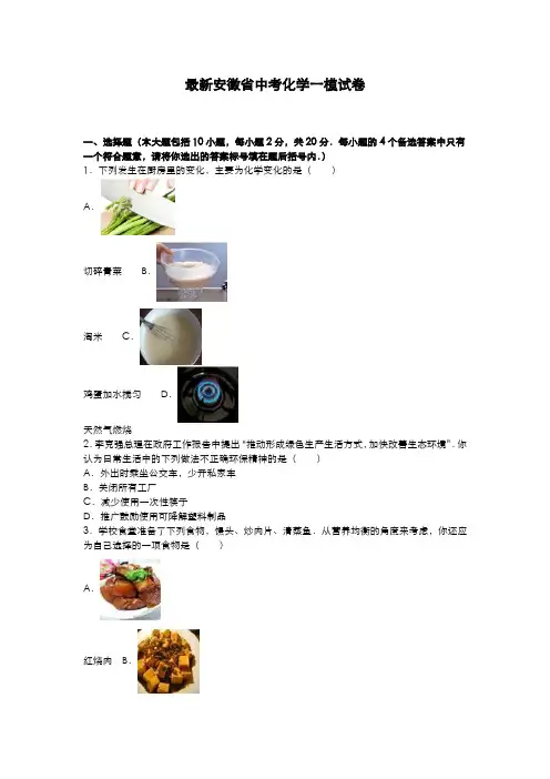 2020-2021学年安徽省中考化学模拟试题及答案详解