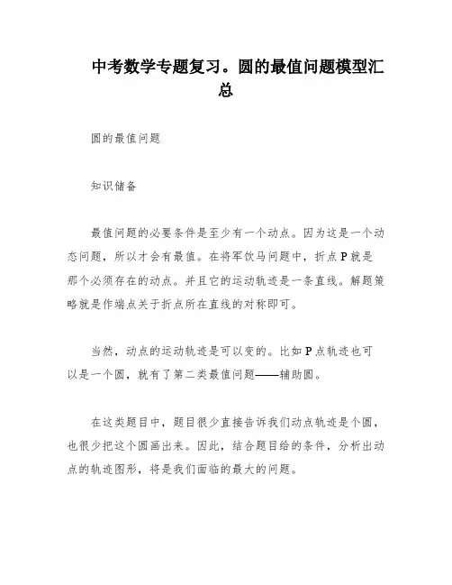 中考数学专题复习。圆的最值问题模型汇总