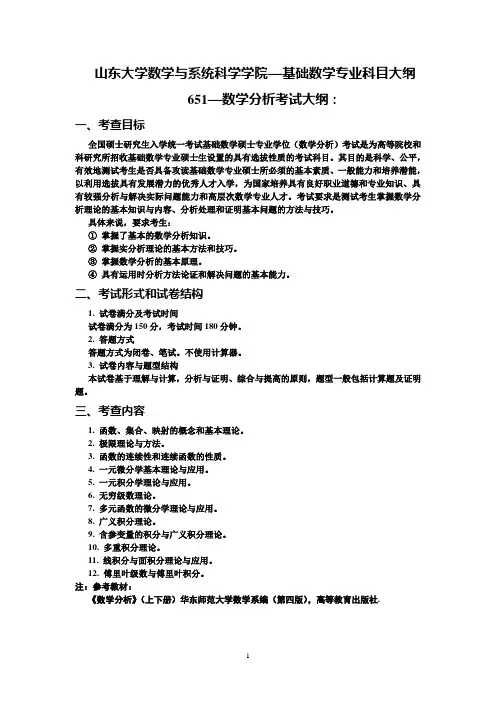 山东大学考研数学系数学分析考试大纲