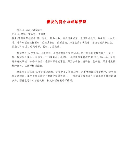 樱花的简介与栽培管理