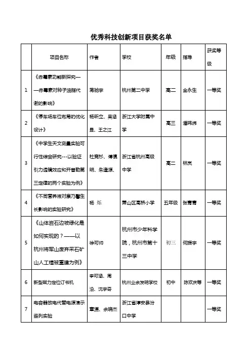 优秀科技创新项目获奖名单