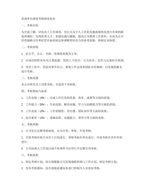 咨询单位绩效考核制度范本