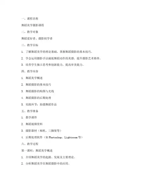 舞蹈美学摄影教案模板范文