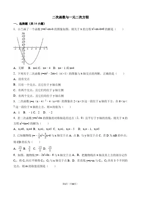 二次函数与一元二次方程 专项练习题