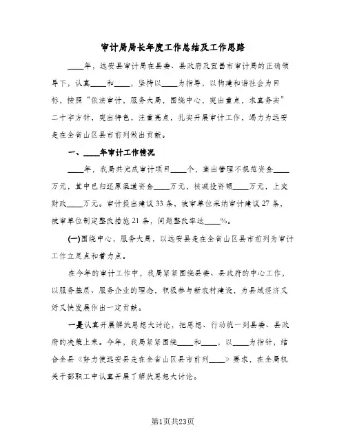 2023年审计局局长年度工作总结及工作思路(四篇)