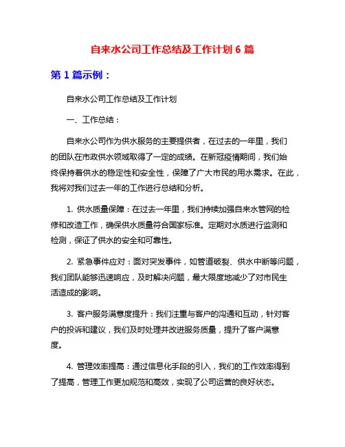 自来水公司工作总结及工作计划6篇