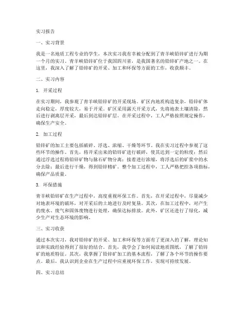 青羊峡铅锌矿实习报告