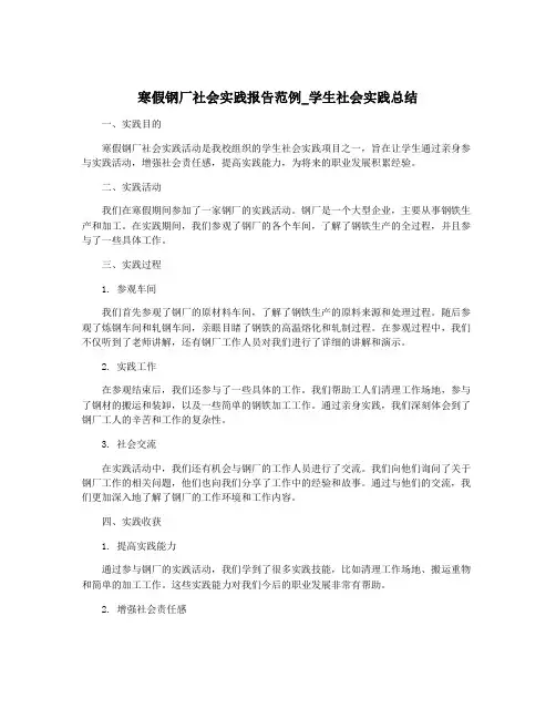寒假钢厂社会实践报告范例_学生社会实践总结