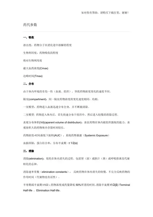药代动力学参数