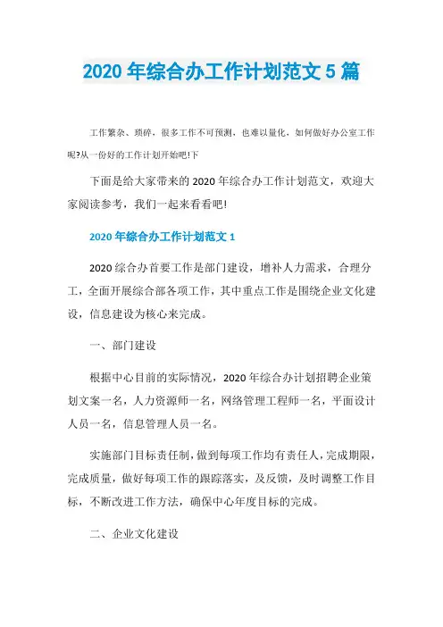 2020年综合办工作计划范文5篇