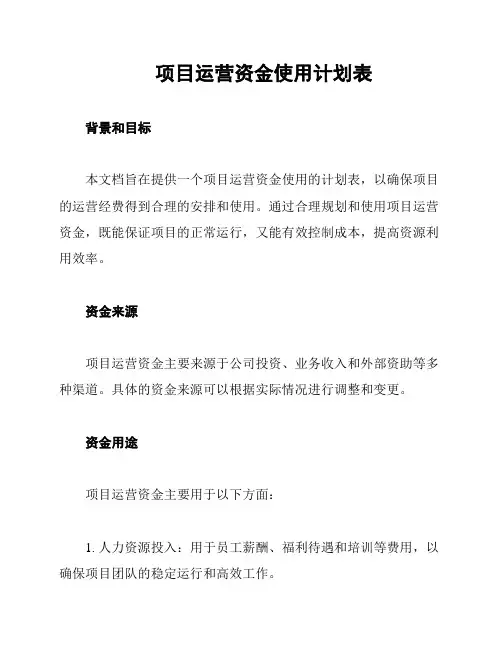 项目运营资金使用计划表