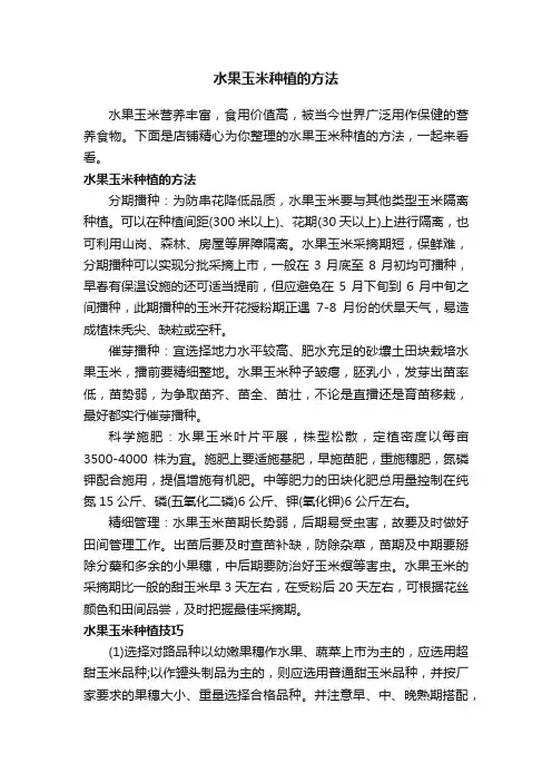 水果玉米种植的方法