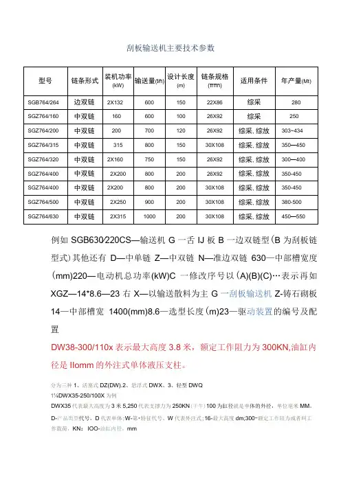 刮板输送机主要技术参数