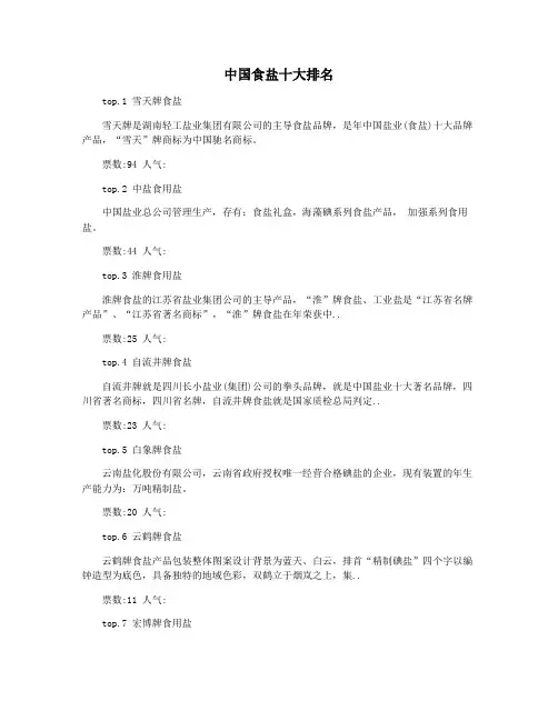 中国食盐十大排名